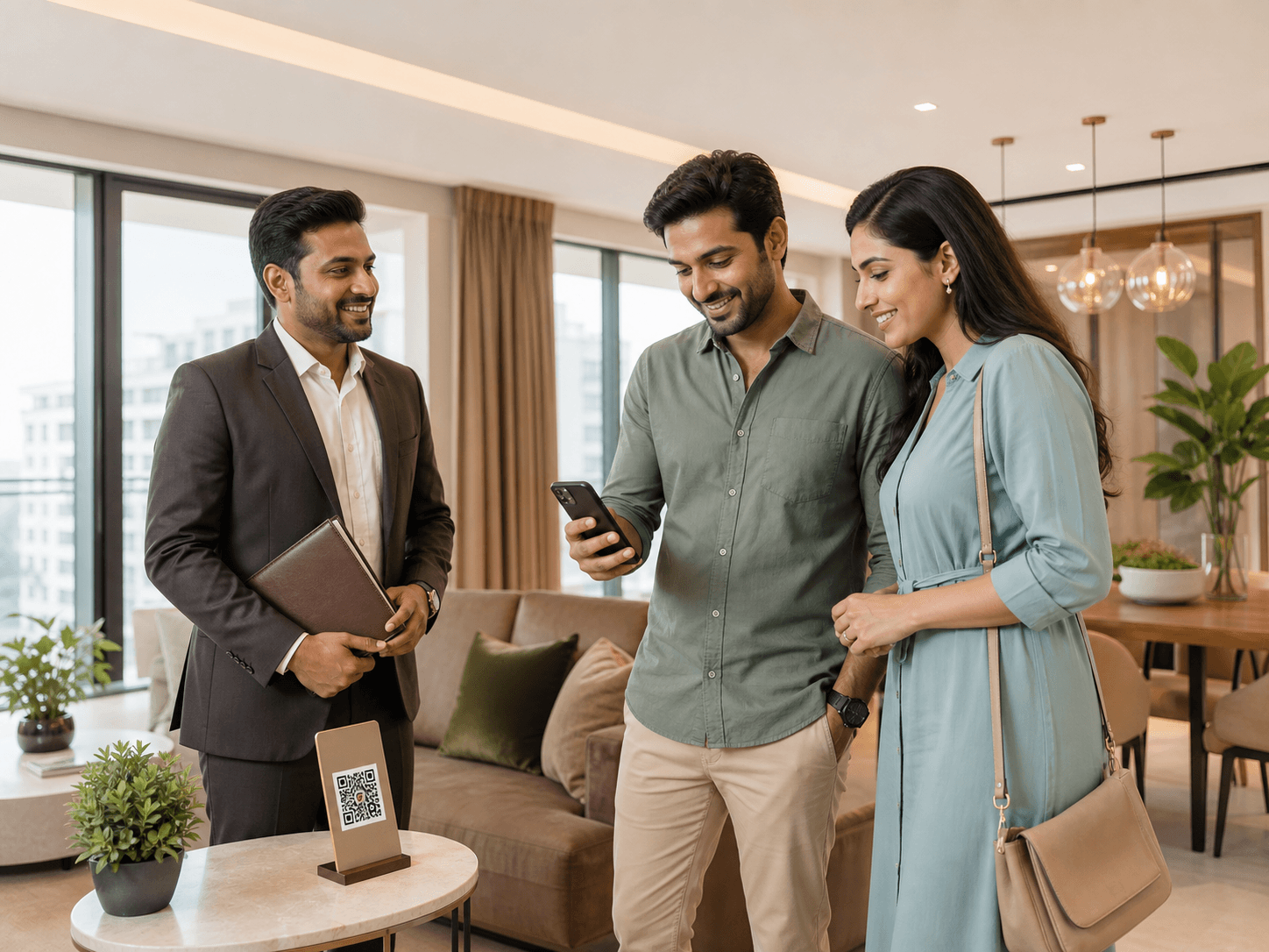Home buyers sharing feedback with a real-estate advisor